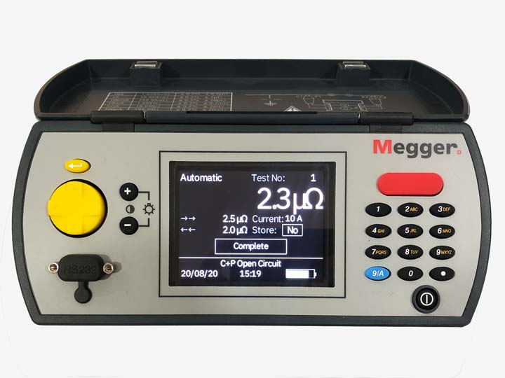 Interfaz del equipo DLRO10X marca Megger